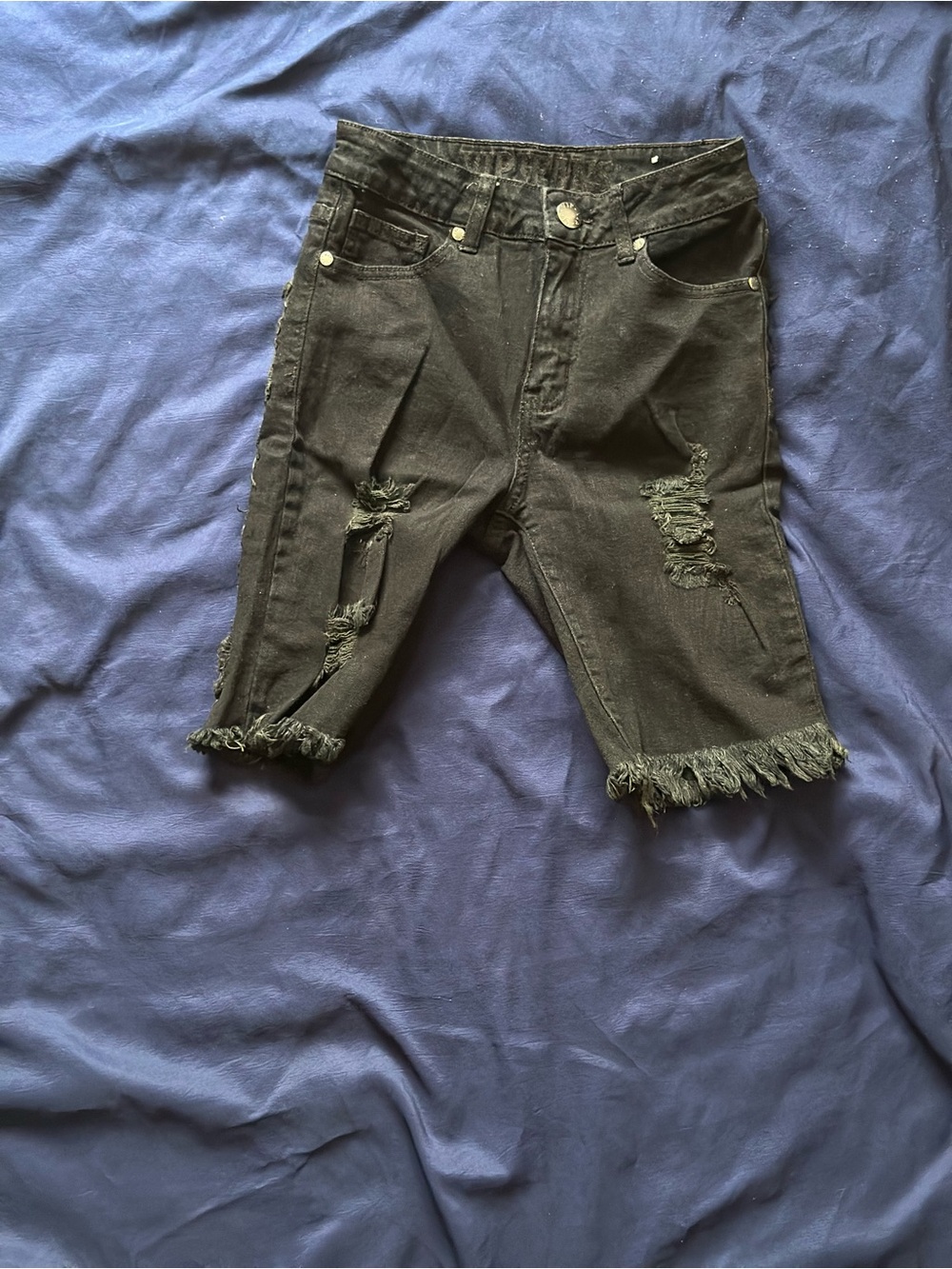 VIP Black Distressed Denim Bermuda Shorts